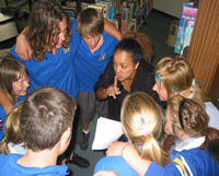 school children with Marcelle Bernard